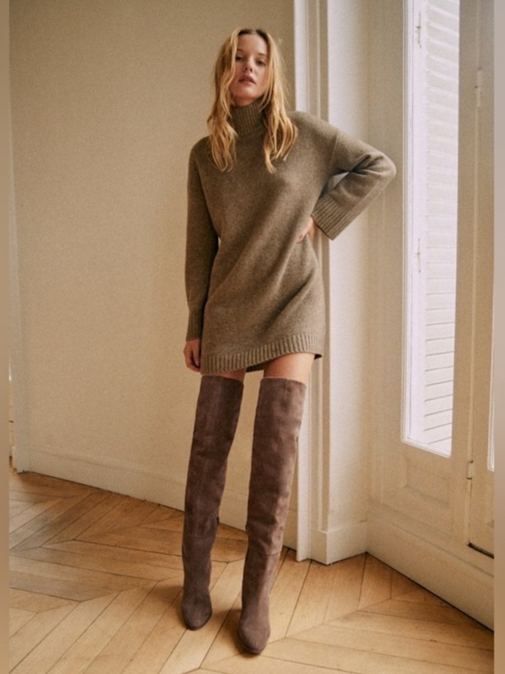 Sezane brown taupe Paulie Yak Sweater Dress XS